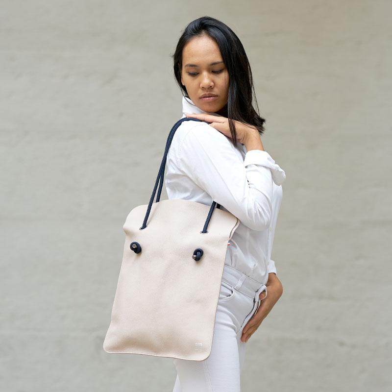 Sac Divine CUIR lisse Beige | Anse Encre sombre - AMWA and CO