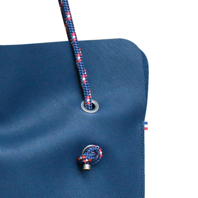 Sac Divine CUIR lisse Bleu denim | Anse Encre capitaine - AMWA and CO