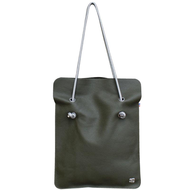Sac Divine CUIR lisse Vert Fôret | Anse Silver - AMWA and CO
