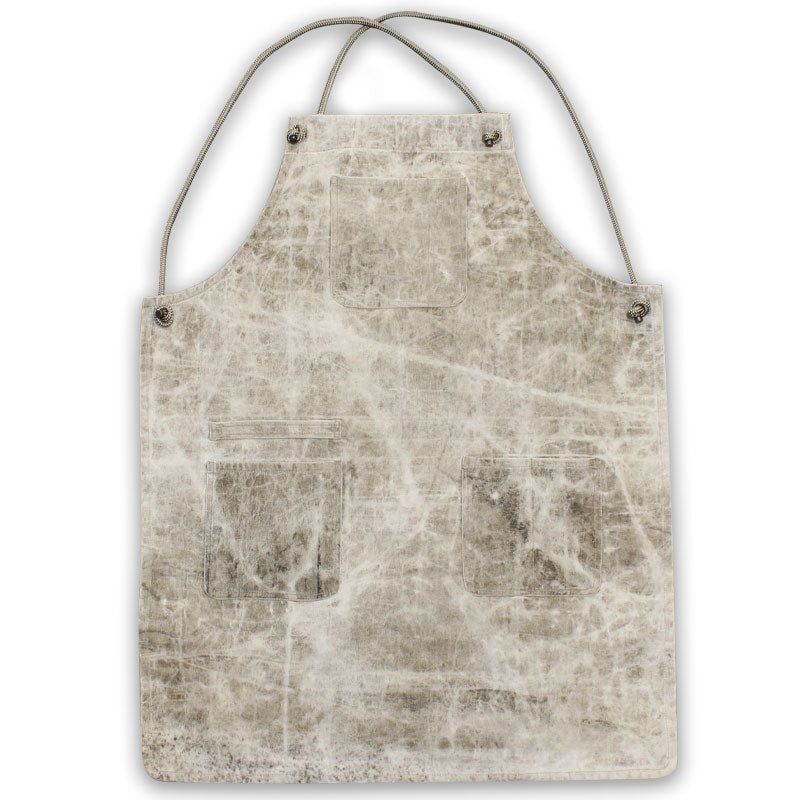 Tablier japonais mixte en toile recyclée, bretelles croisées Taupe au dos, made in France.